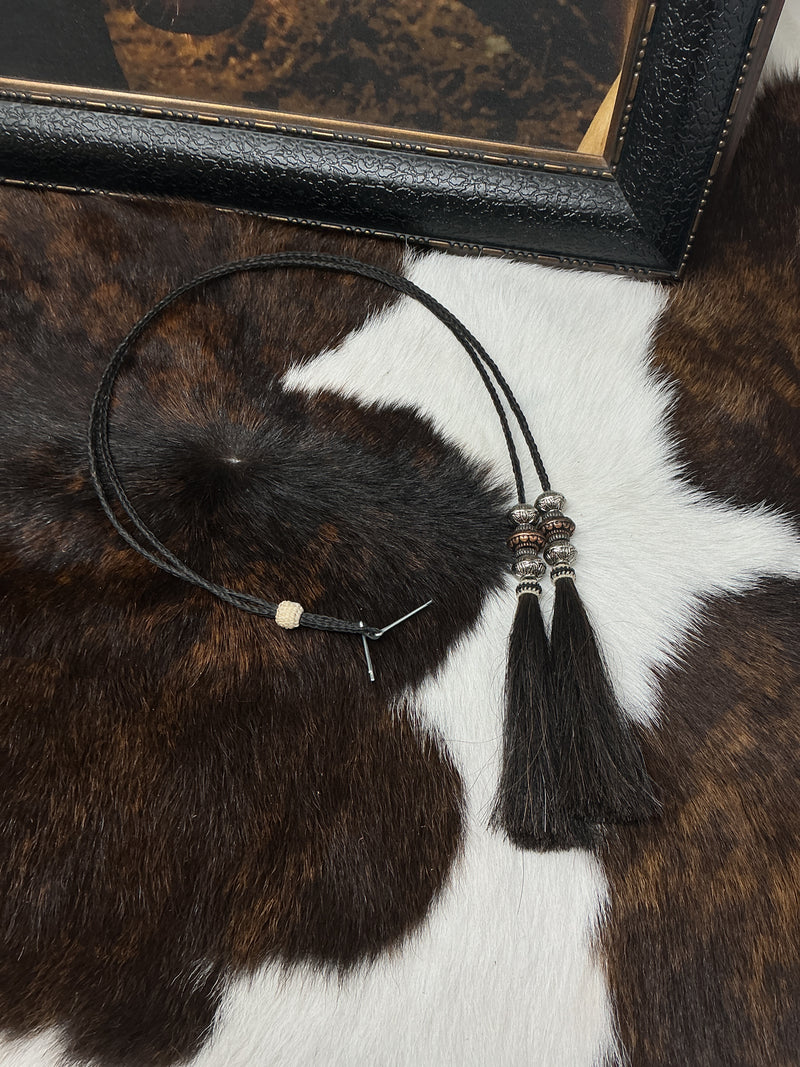 Braided Horsehair Stampede String w/Beads & Tassels