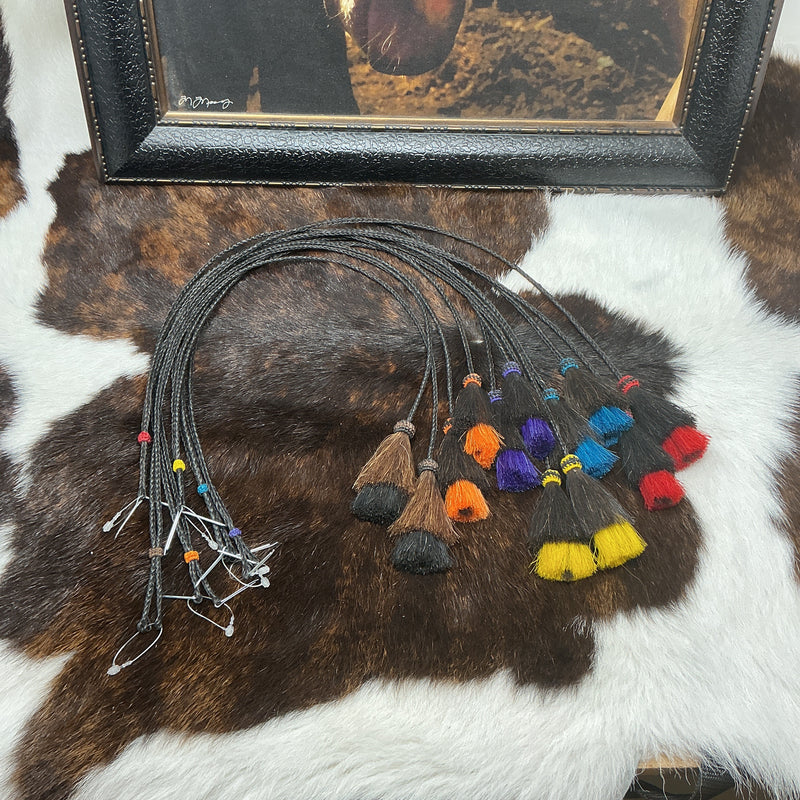 Braided Horsehair Stampede String w/Colored Horsehair Tassels