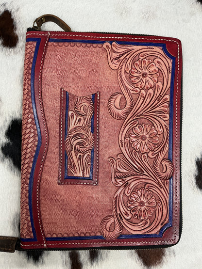 Red Leather Zippered Portfolio