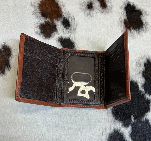 Trifold Hair-On Wallet w/Floral Carving