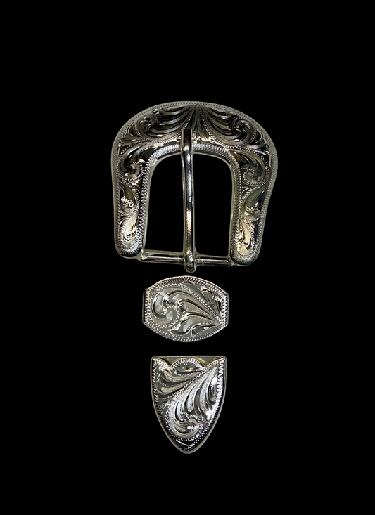 San Antonio 1" Belt Buckle Set - Silver Plate