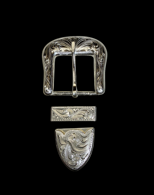 San Antonio 1 1/2" Belt Buckle Set - Silver Plate