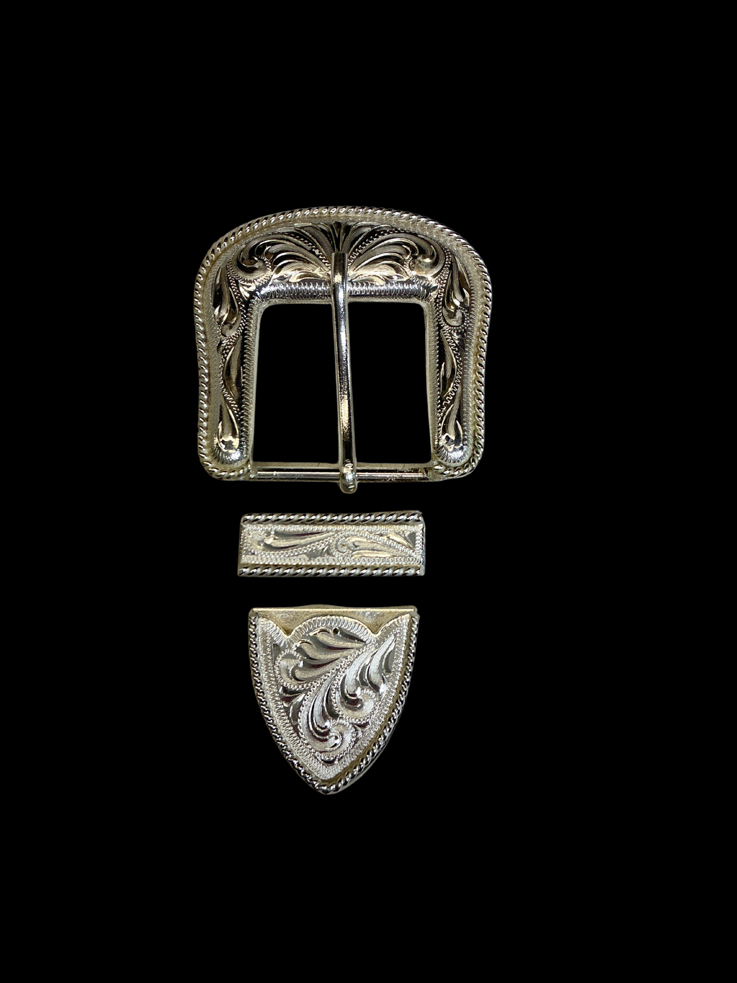 San Antonio Rope 1 1/2" Belt Buckle Set - Silver Plate