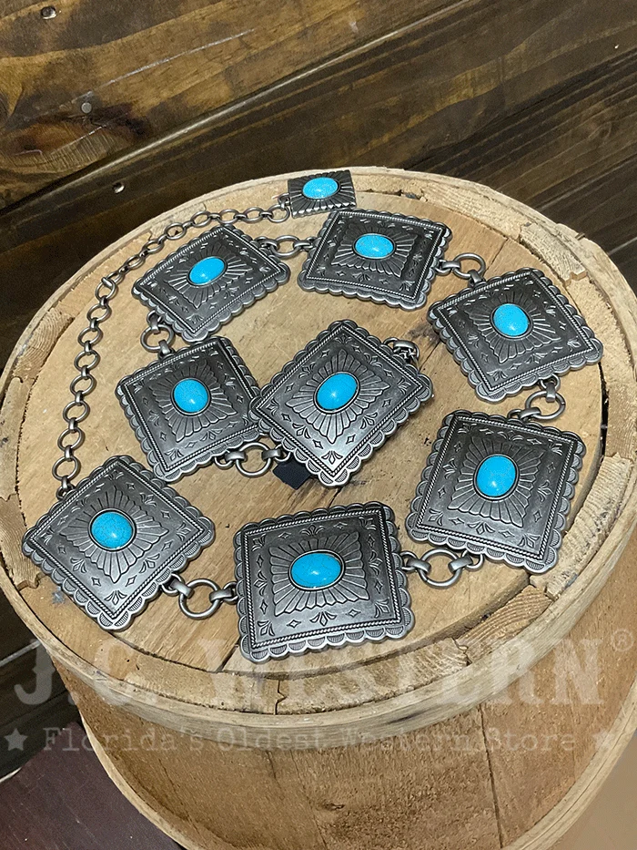 Square Concho Belt w/Turquoise