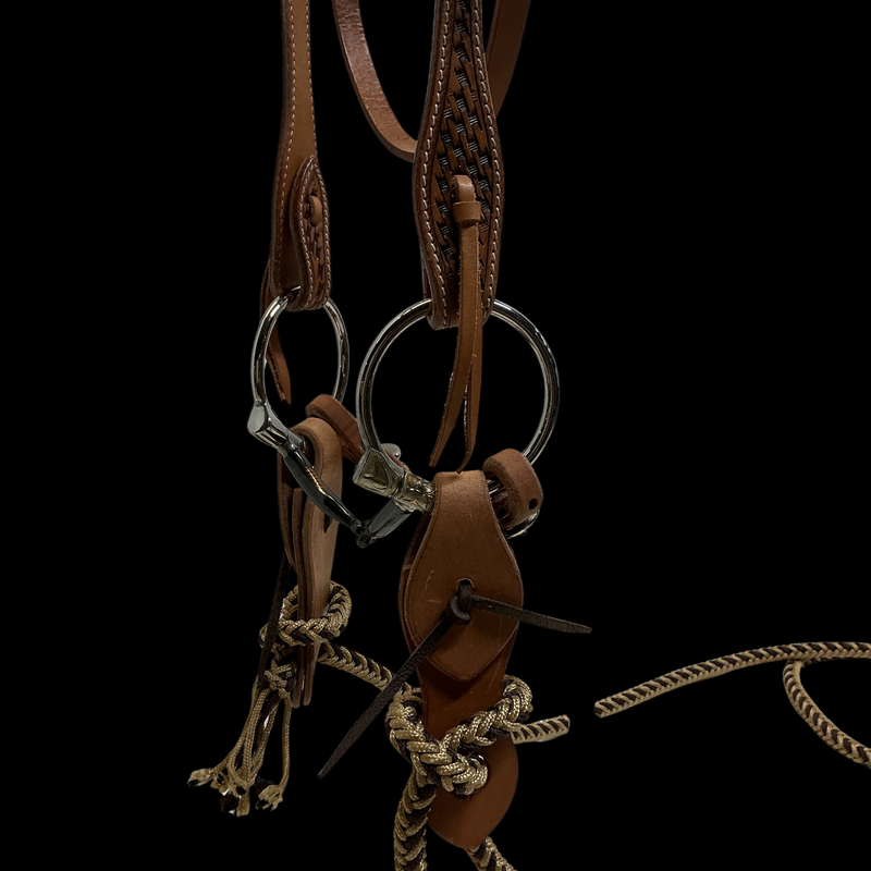 Basket Stamped Browband Snaffle Bit Set Up