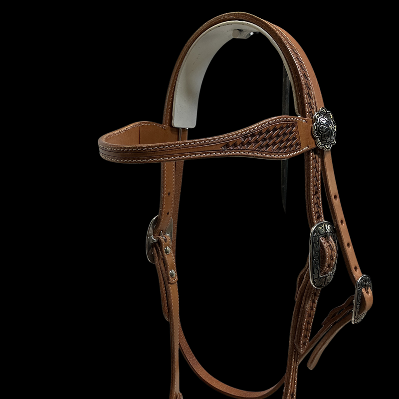 Basket Stamped Browband Snaffle Bit Set Up