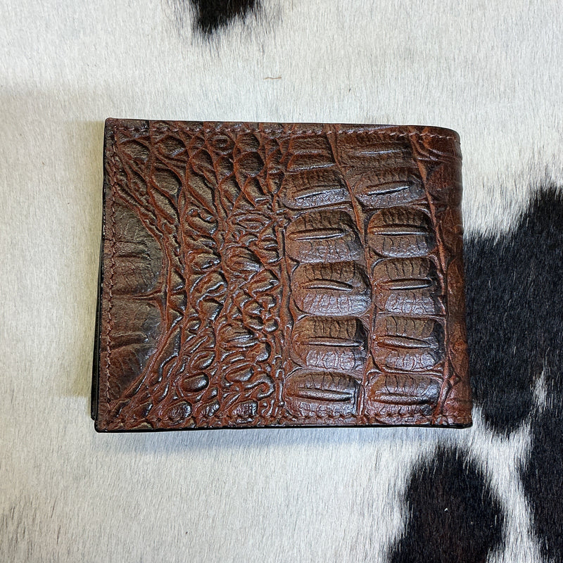 Bi-Fold Floral Carved w/Gator Print Wallet