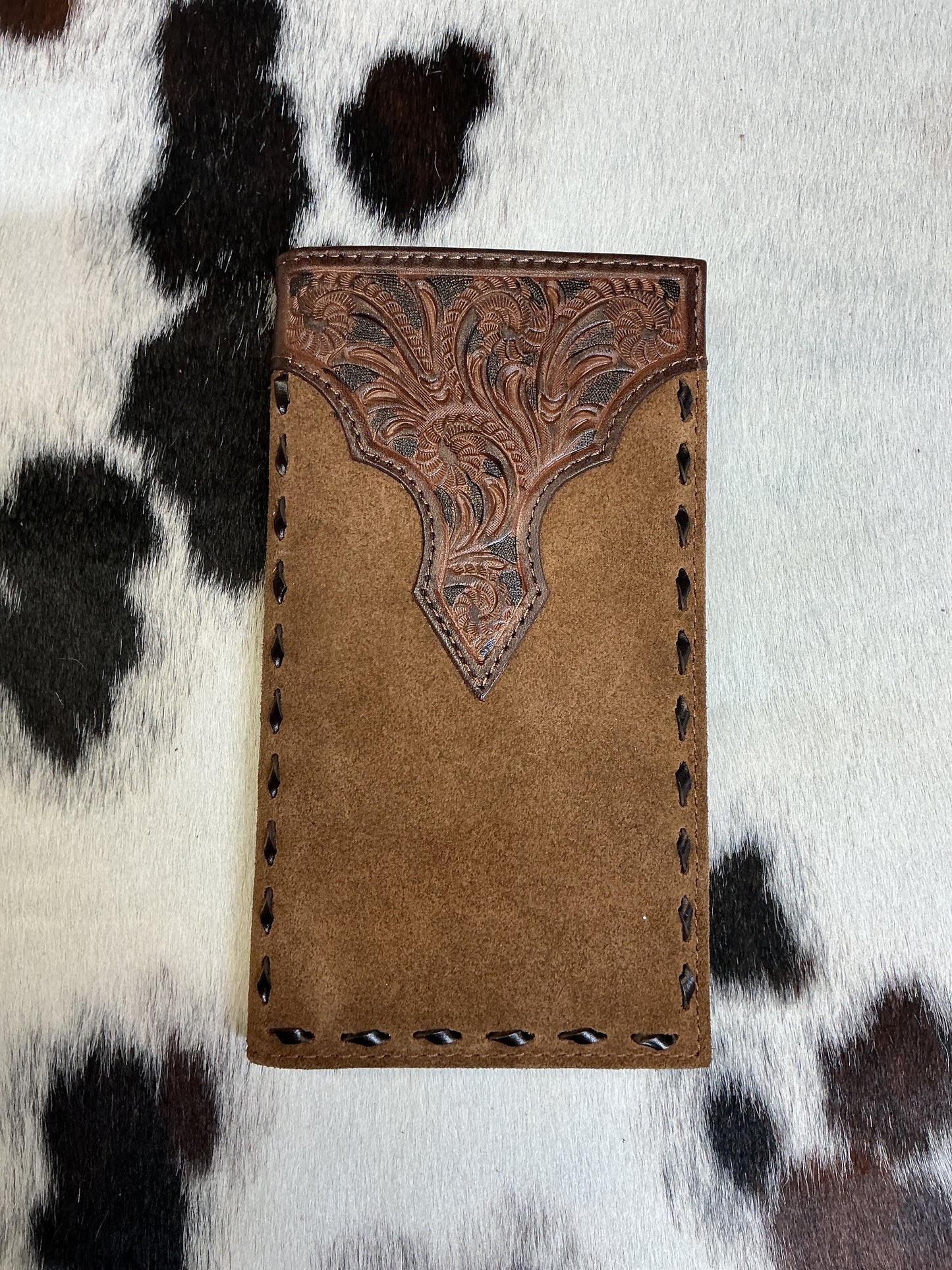 Roughout w/Floral Accent Checkbook Wallet