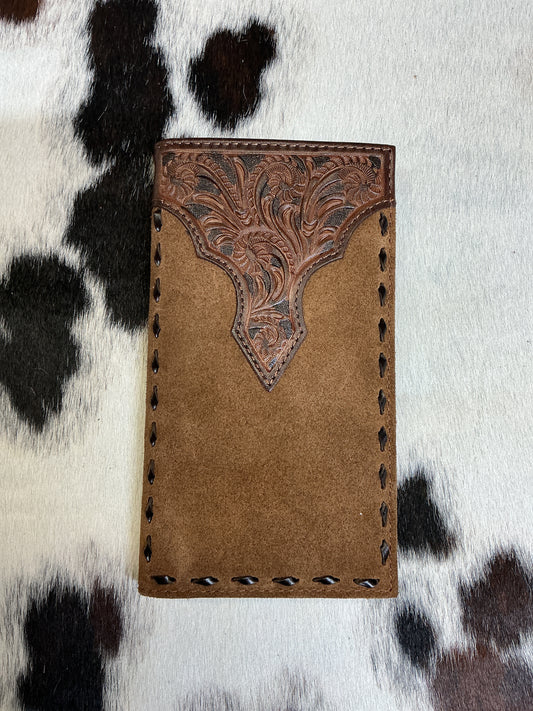 Roughout w/Floral Accent Checkbook Wallet