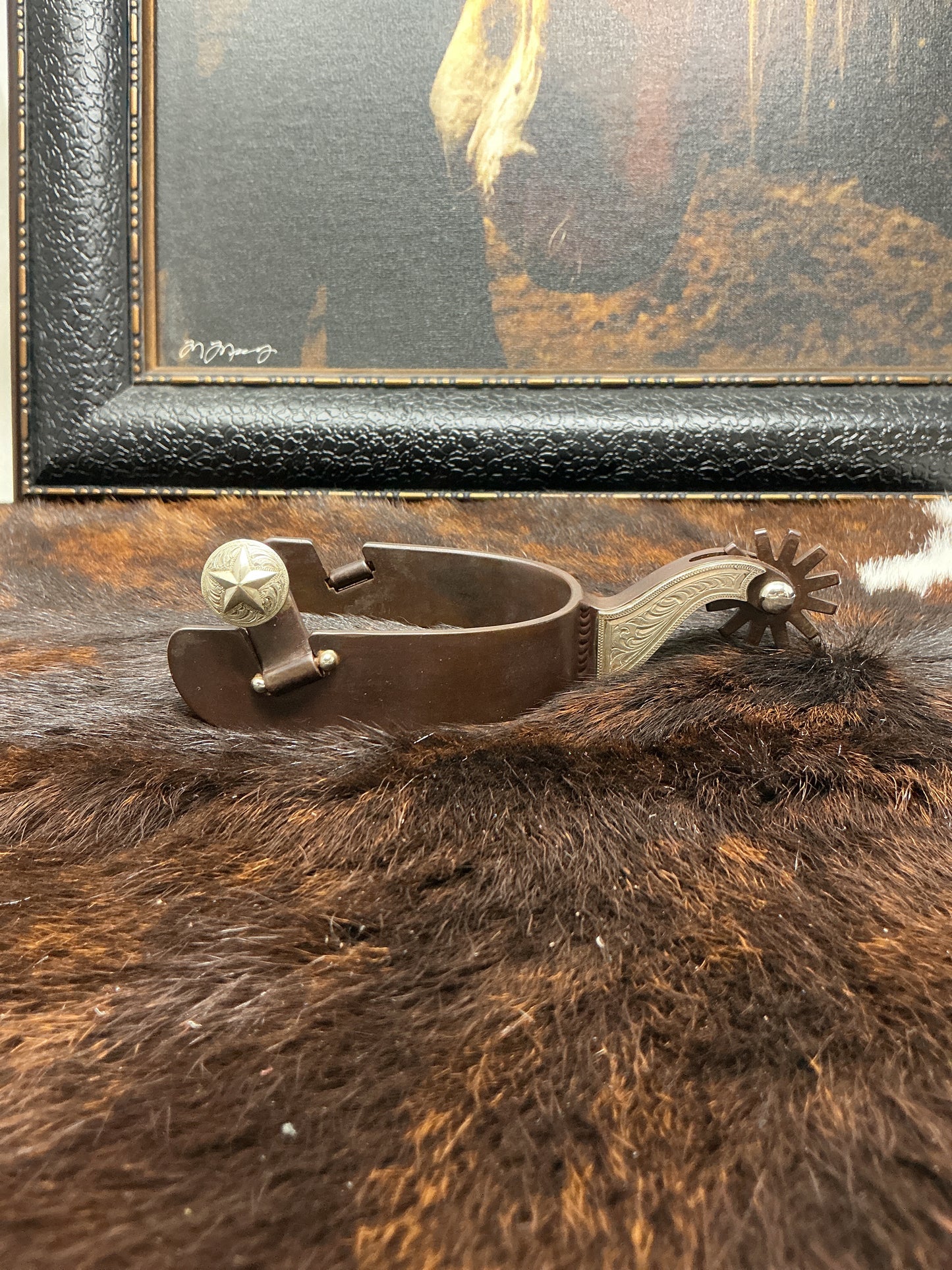 Men's Spur Brown Finish - Silver Engraved