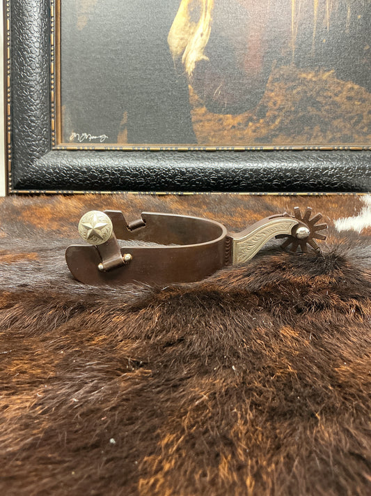 Men's Spur Brown Finish - Silver Engraved