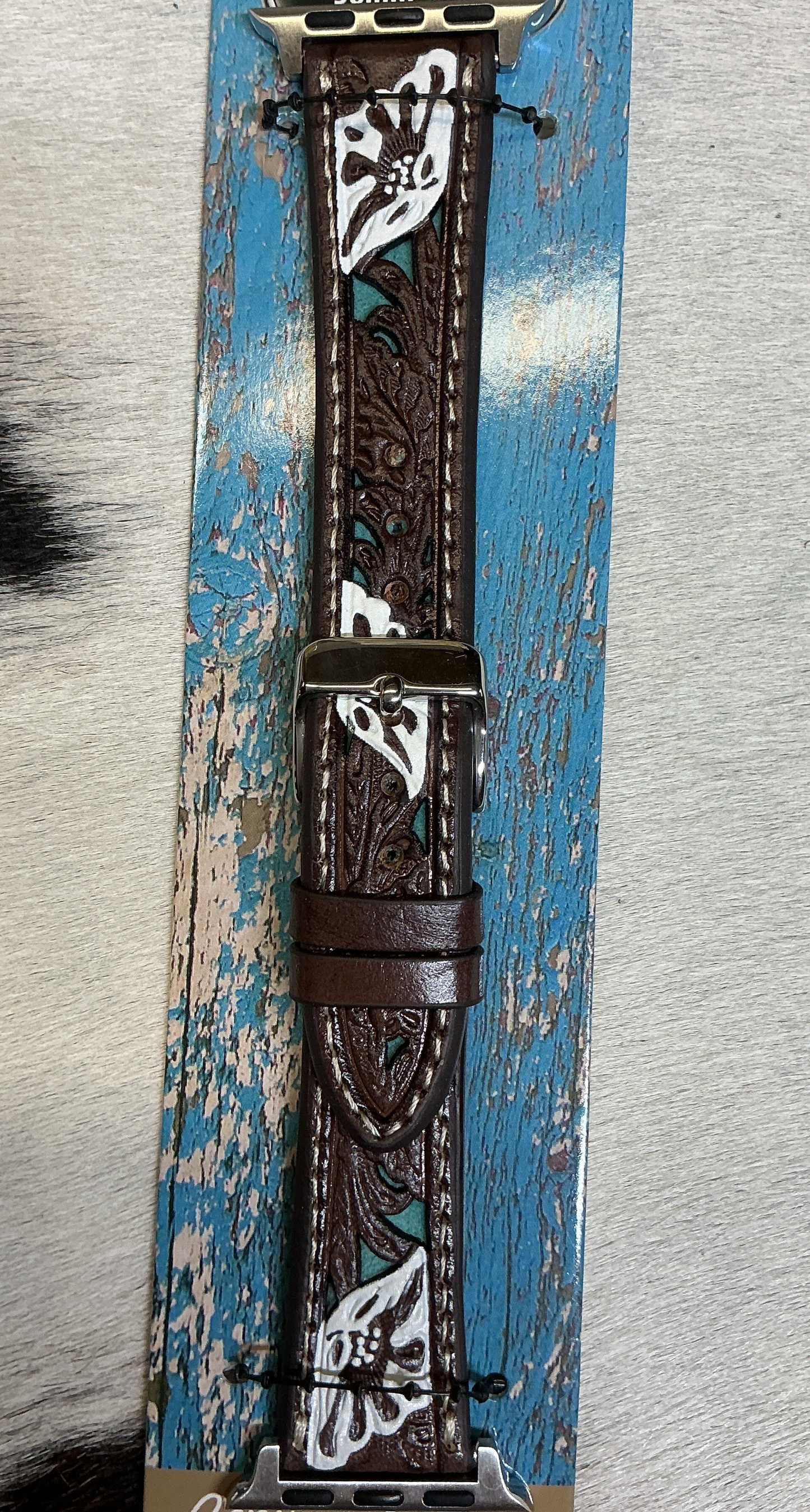 White Flowers/Turq Background Apple Watch Band