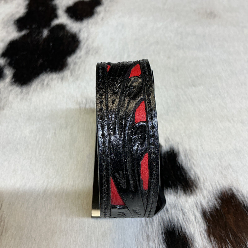 Floral Carved w/Background Leather Bracelet
