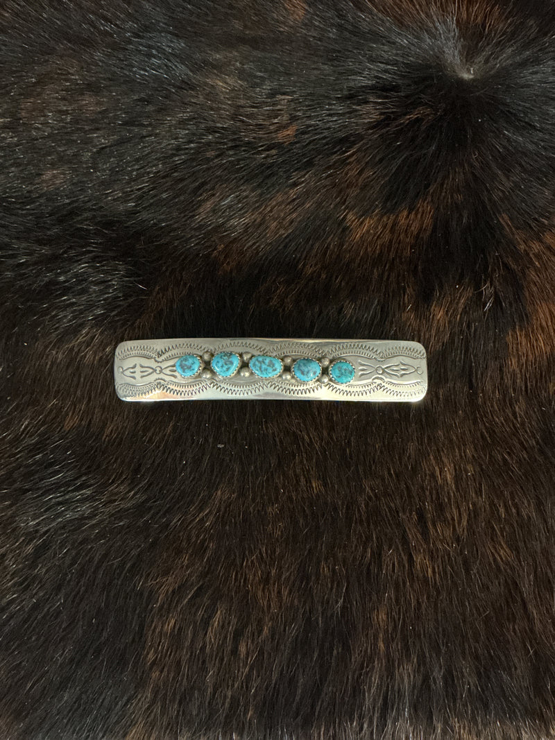 Stamped Sterling Silver w/Turquoise Barrette