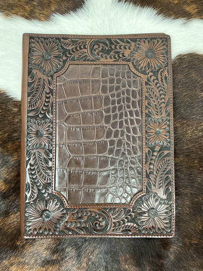 Floral Carved Leather Note Pad Cover