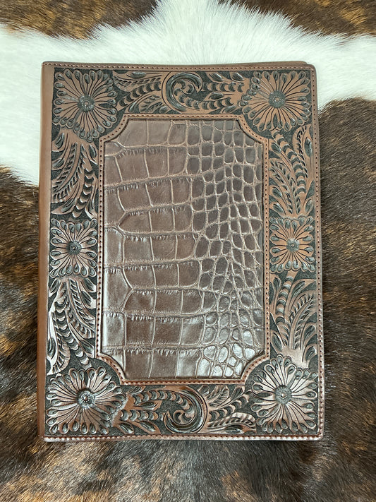 Floral Carved Leather Note Pad Cover