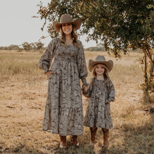 Western Daydream Tan/Brown Dress (Kids)