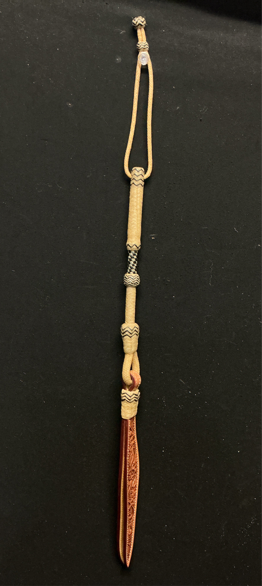 54 Plait 12" Checkerboard Accented Rawhide Quirt