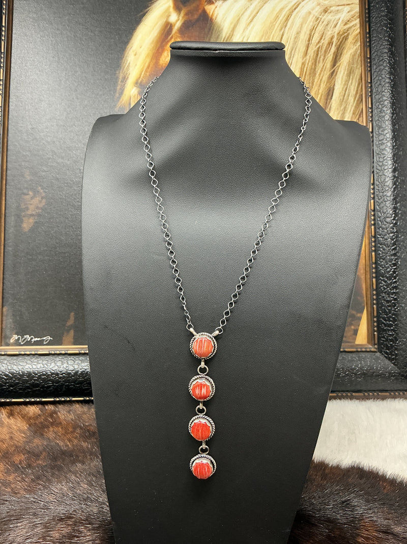 4 Stone Spiny Oyster Drop Necklace