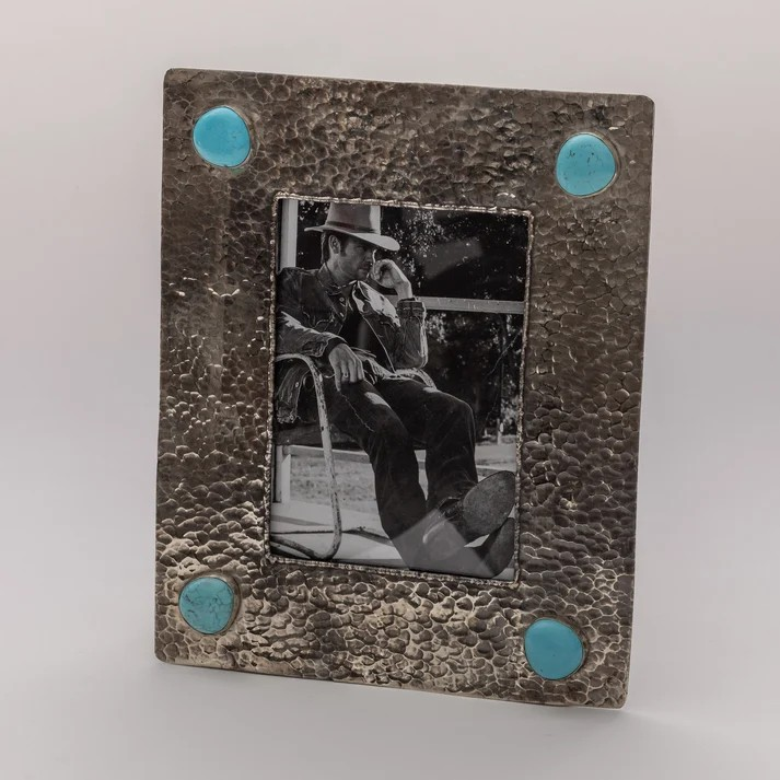 Rustic Silver Frame w/4 Turquoise Stones