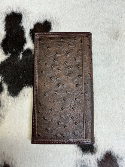 Ostrich Leather Checkbook Wallet