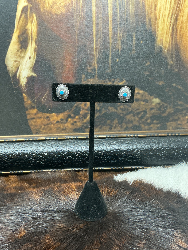 Sterling Silver Small Concho Earrings w/Turquoise