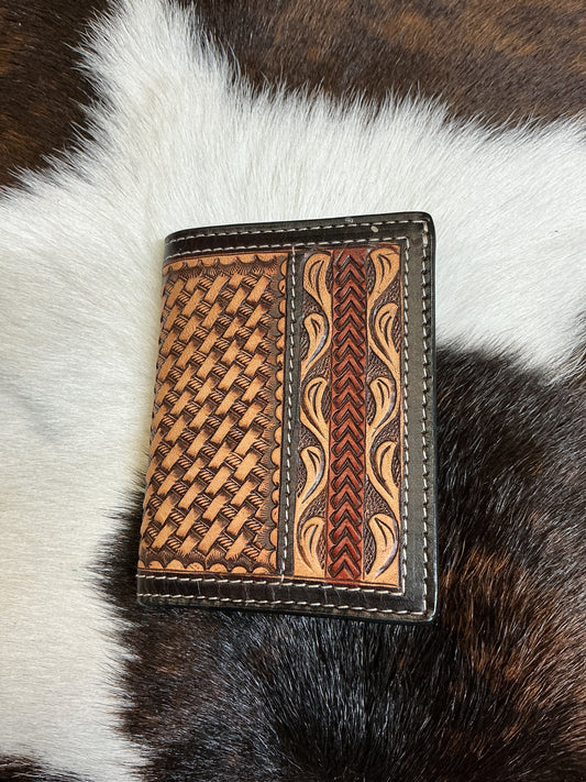 Tri-Fold Basket Stamped Wallet w/Tooling