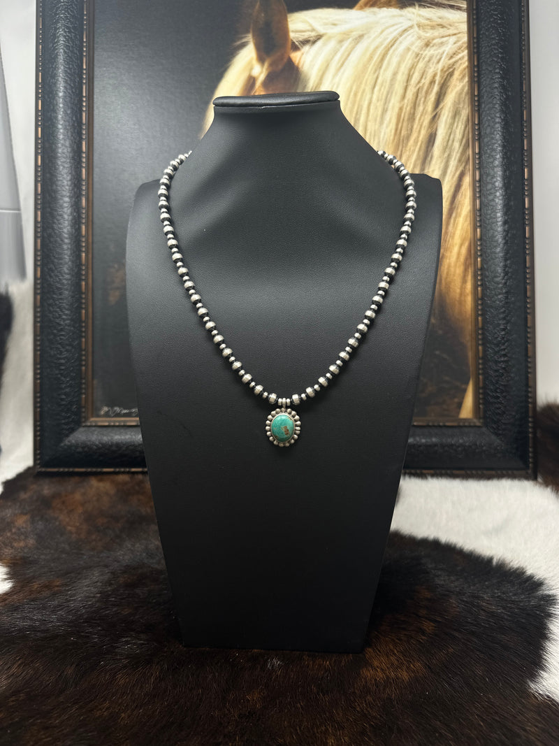 4mm-6mm Navajo Pearl Necklace with Turquoise Pendant