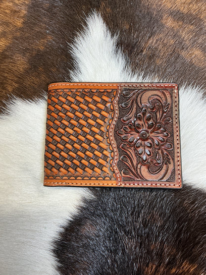 Bi-Fold Basket Stamped Wallet w/Floral Edge