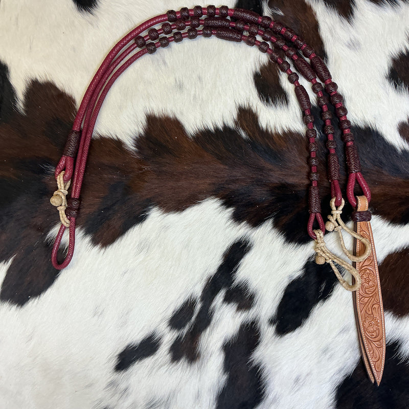 12 Plait Leather Oklahoma Cherry Reins & Romal
