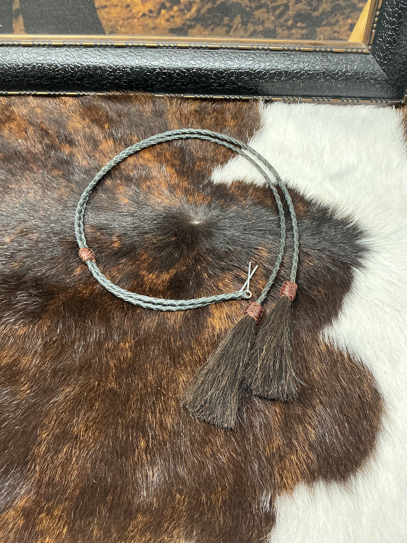 Braided Leather Stampede String w/Horsehair Tassels