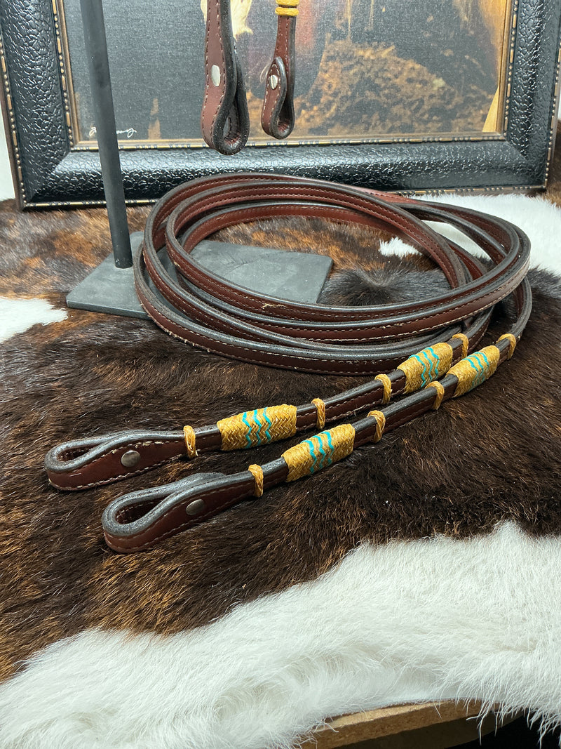 Leather w/Rawhide Single Ear Headstall & Split Reins