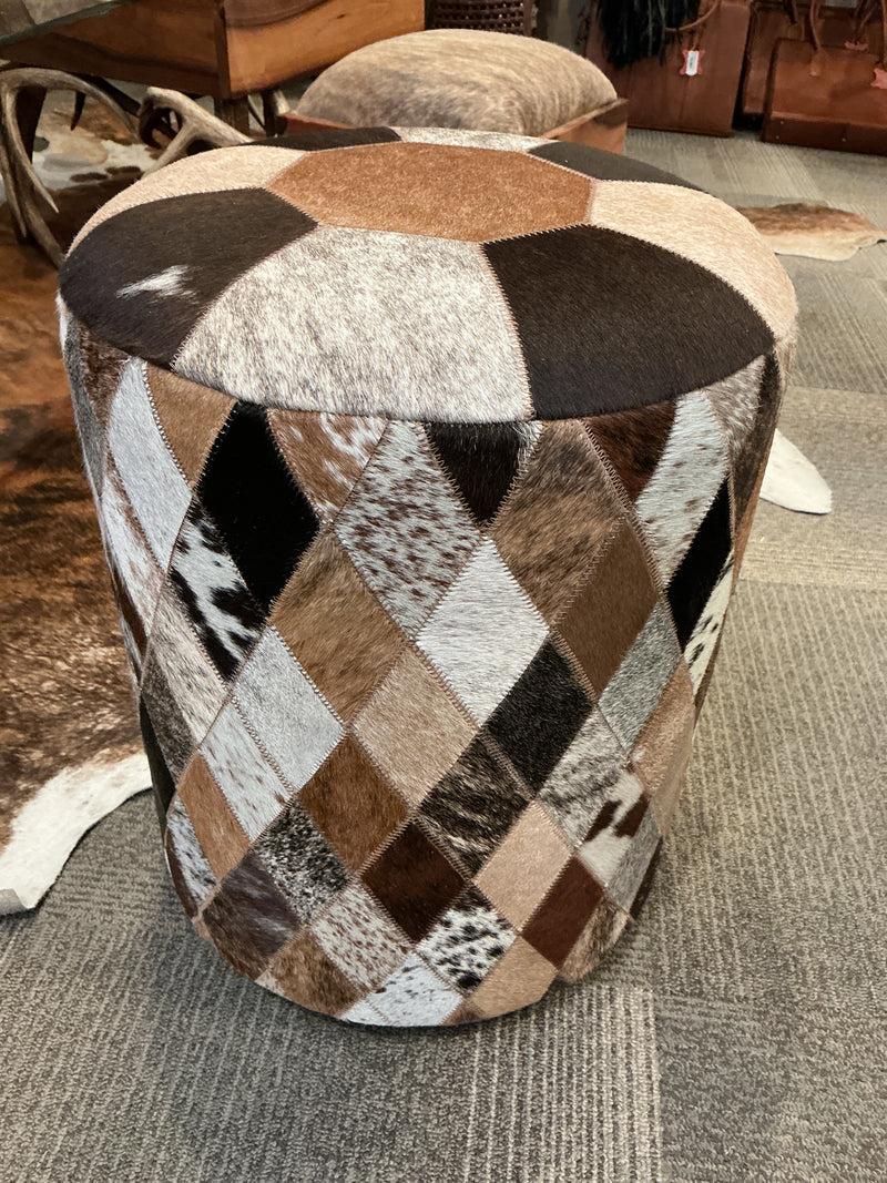 Cowhide Ottoman - Patchwork Round