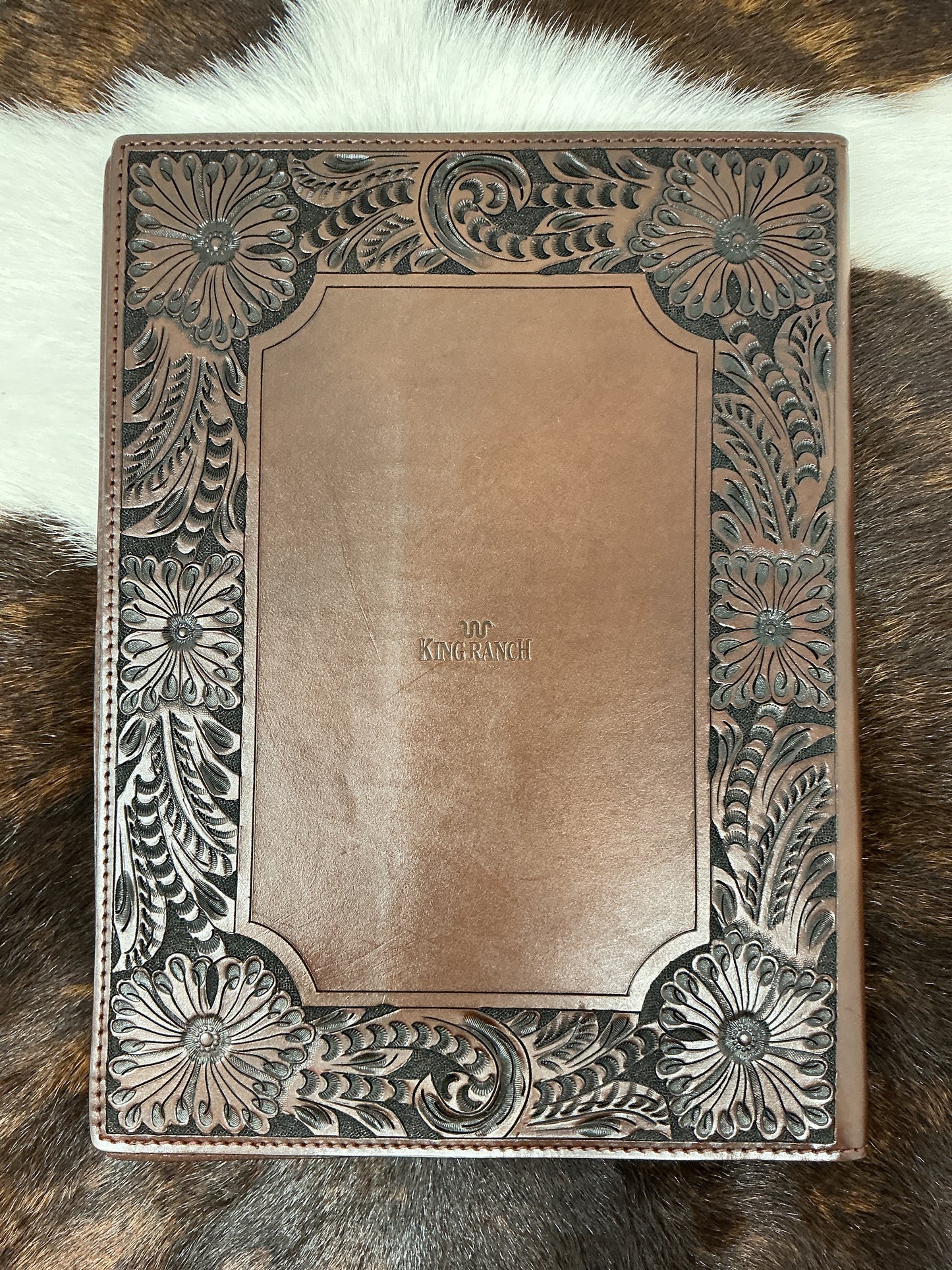 Floral Carved Leather Note Pad Cover
