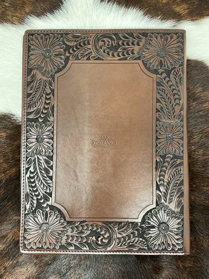 Floral Carved Leather Note Pad Cover