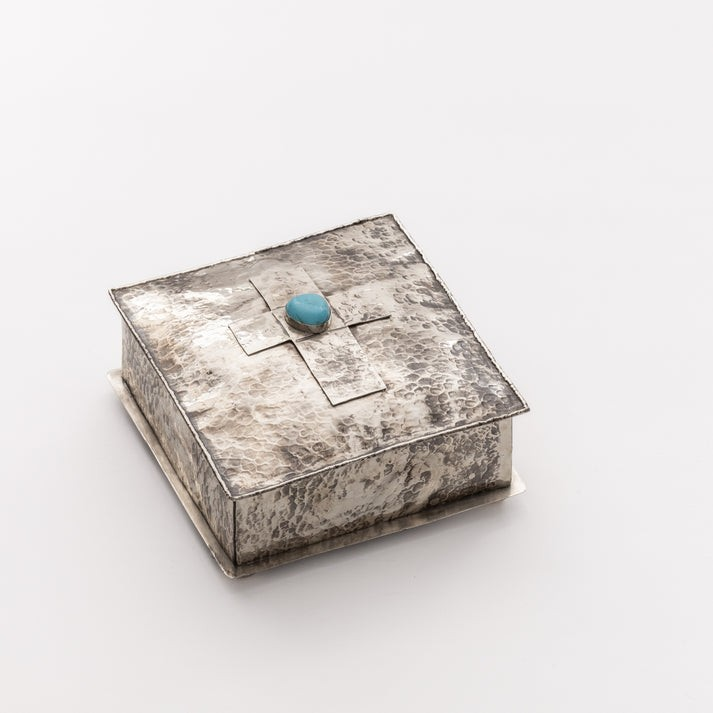6X6 Square Box w/Cross & Turquoise