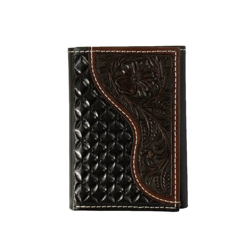 Trifold Wallet w/Basket & Floral Embossing