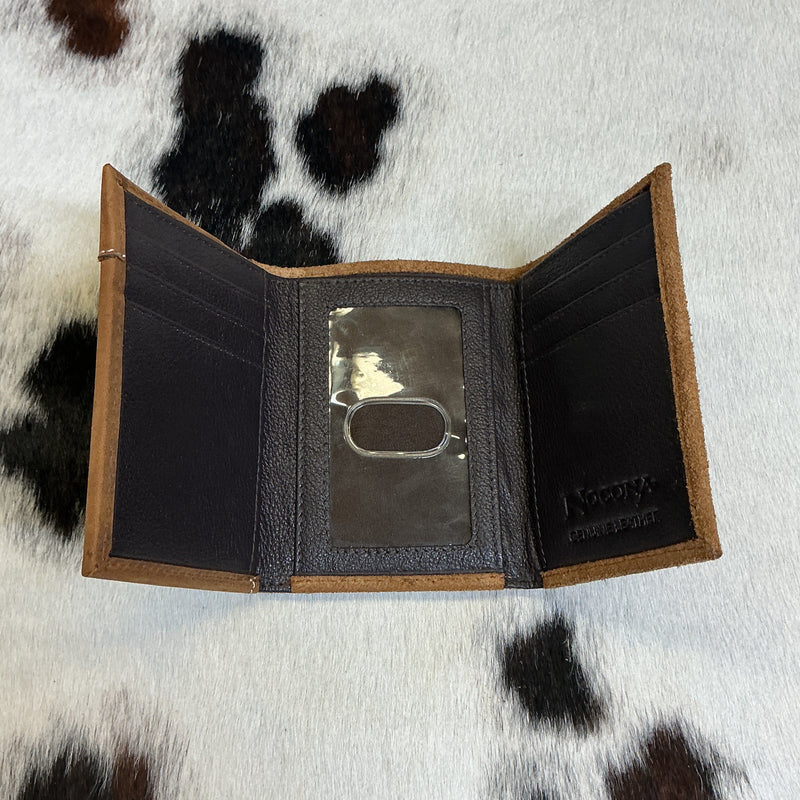 Tri-Fold Roughout Wallet w/Floral Carving & Buckstitching