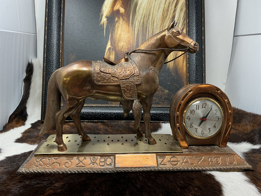 Vintage Horse Clock w/Brands on Base