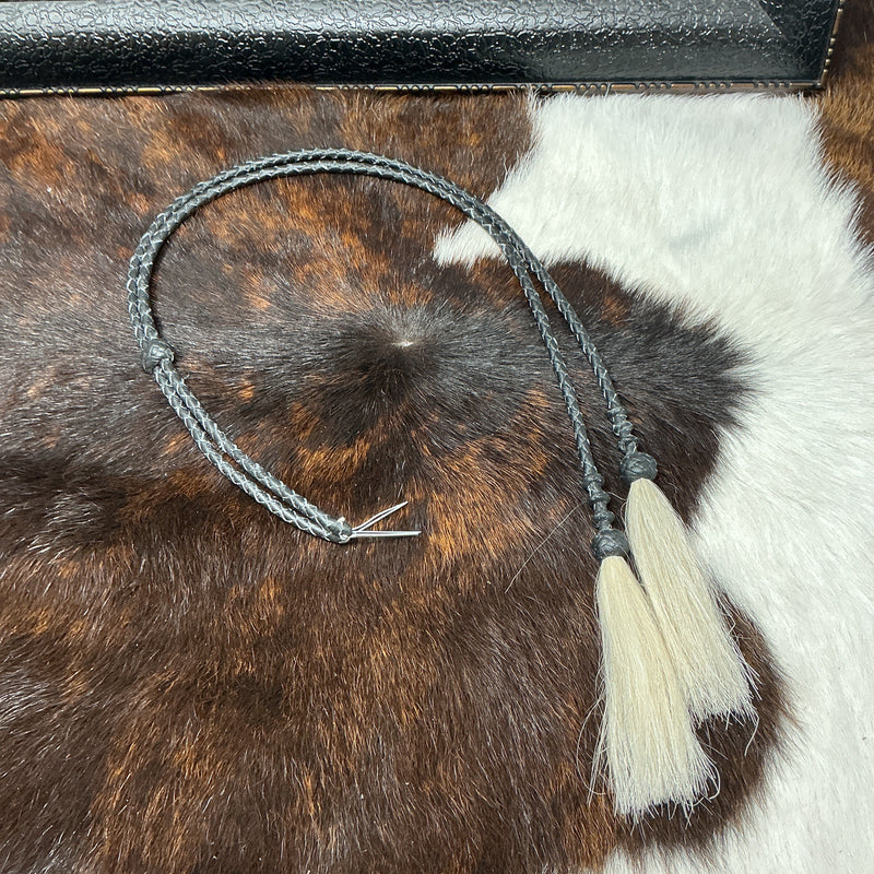 Braided Leather Stampede String w/RH and Horsehair Tassels