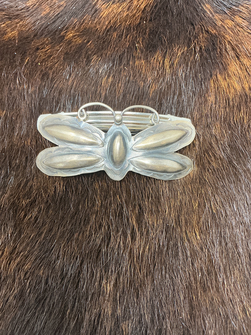 Stamped Silver Butterfly Barrette