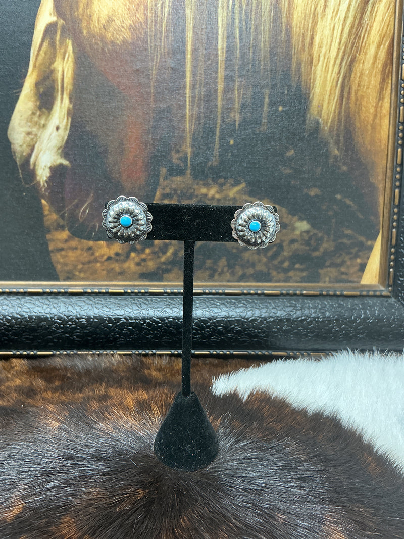 Sterling Silver Concho Earrings w/Turquoise