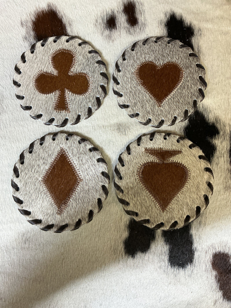 Cowhide Coaster Card Suits - Set of 4