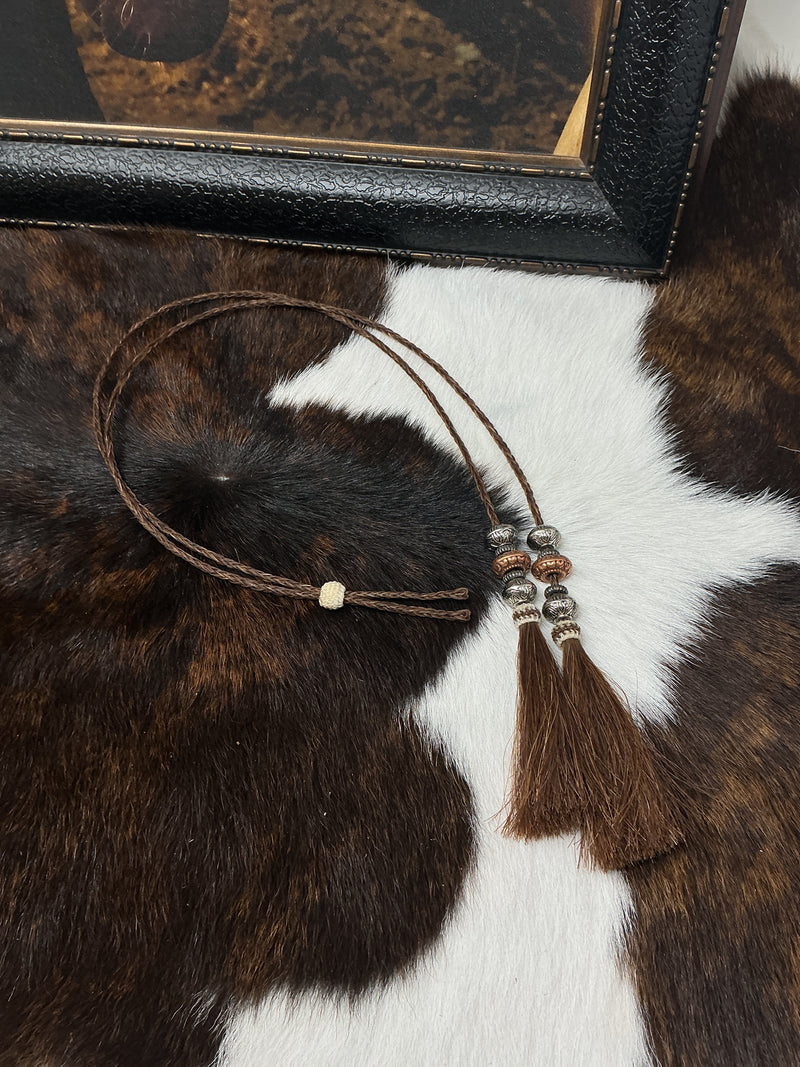 Braided Horsehair Stampede String w/Beads & Tassels