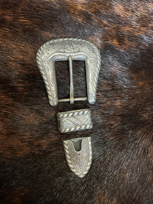 Vintage Sterling 1" Buckle Set w/Steer Head