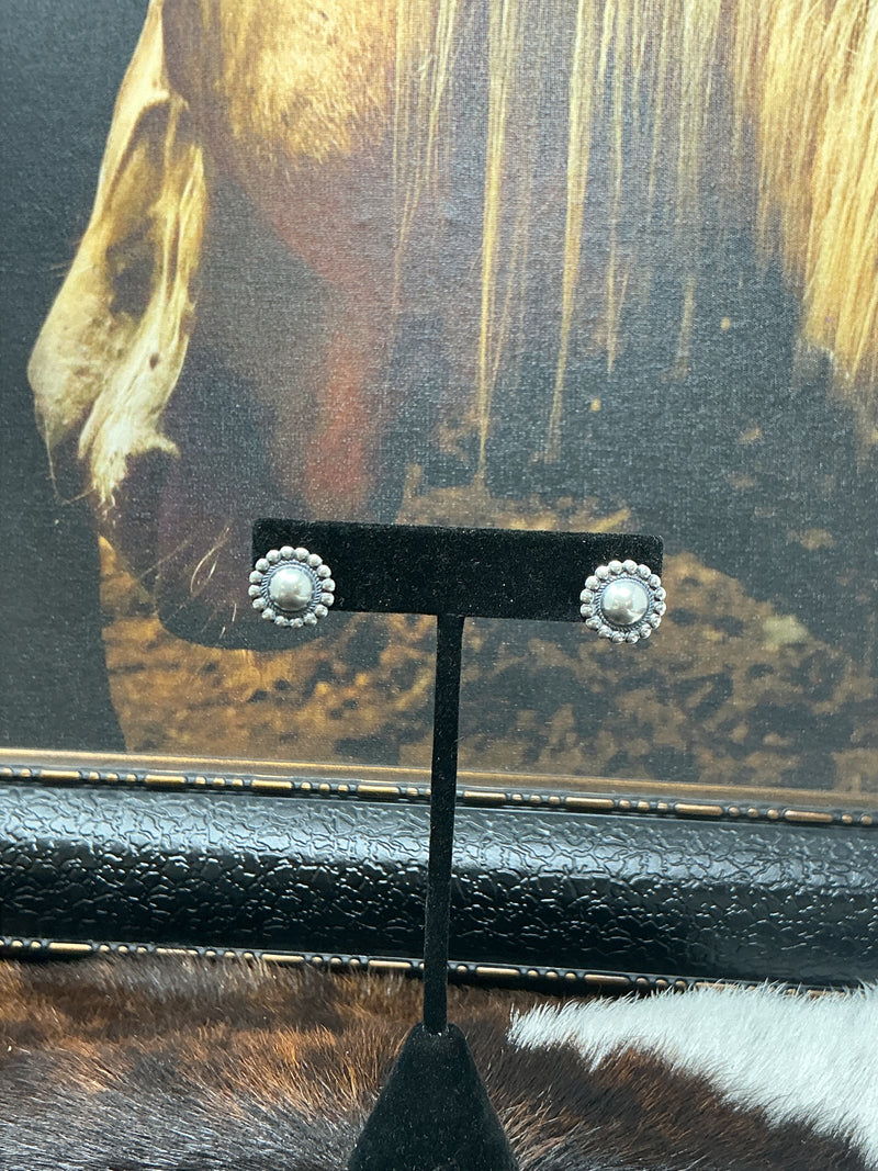 Sterling Silver Small Domed w/Dots Concho Earrings