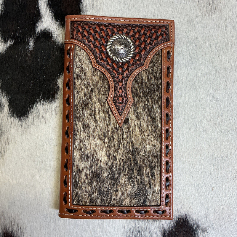 Cowhide/Basket Stamped Checkbook Wallet