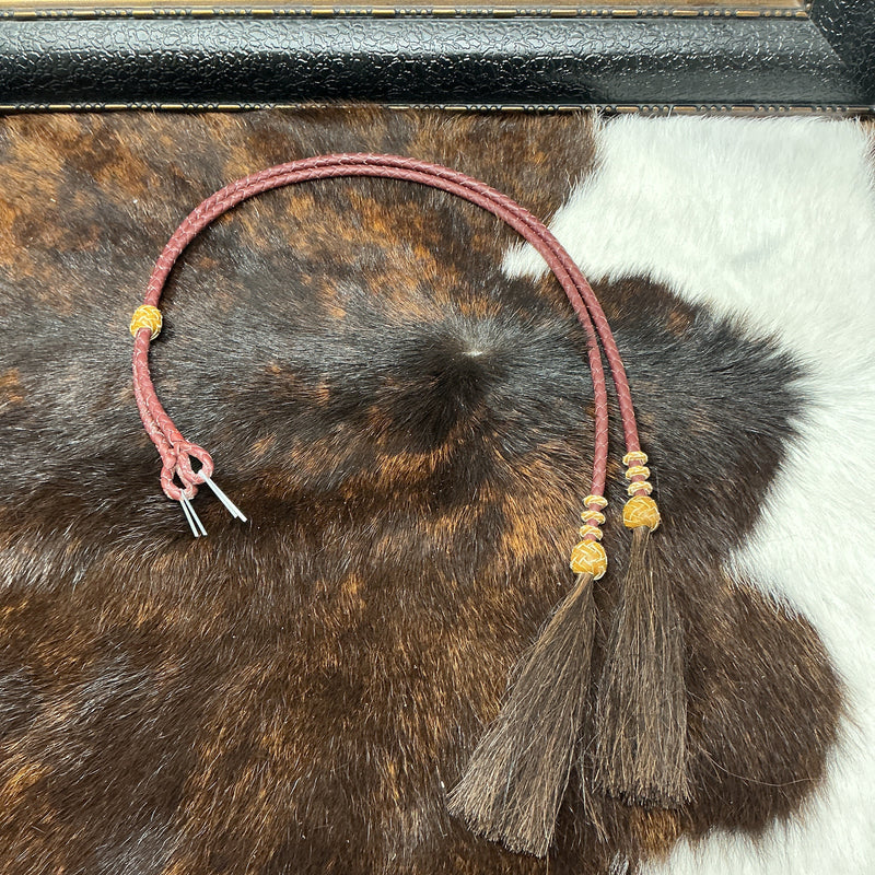 Braided Leather Stampede String w/RH and Horsehair Tassels