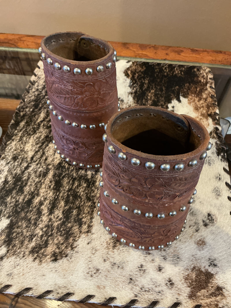 Vintage Leather Cuffs w/silver spots