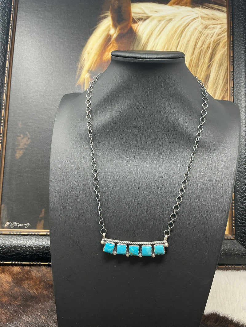 5 Stone Turquoise Bar Necklace